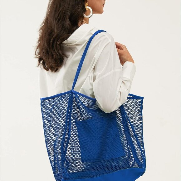 Mesh Beach Tote Womens Shoulder Handbag - Picture 6 of 7